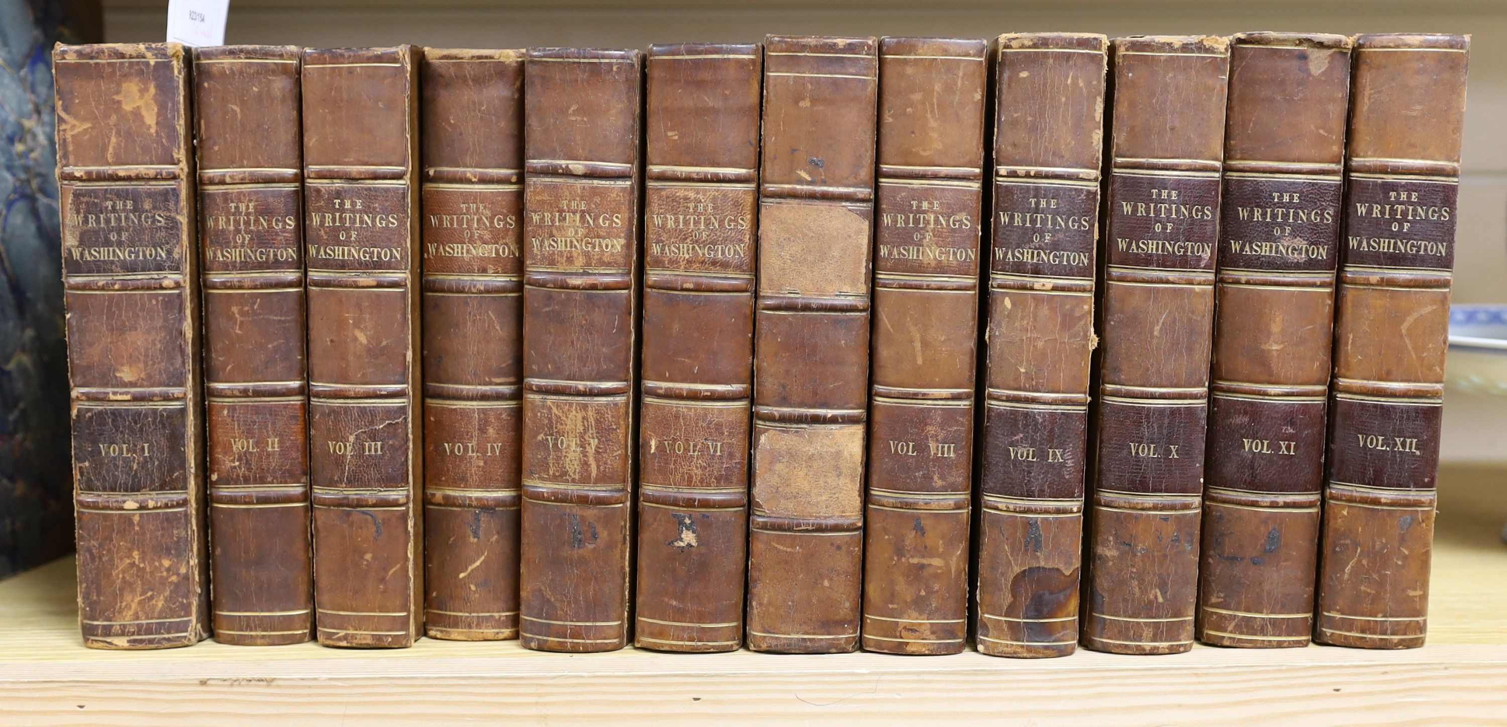 Washington, George - The Writings of ... selected and published from the original manuscripts: with a Life of the Author ... by Jared Sparks. 12 vols. engraved plates (incl.maps); contemp. calf, gilt-panelled spines with